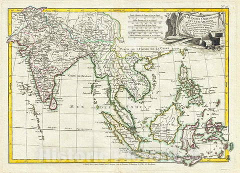 Historic Map : Bonne Map of India, Southeast Asia and The East Indies (Thailand, Borneo, Singapore), 1778, Vintage Wall Art