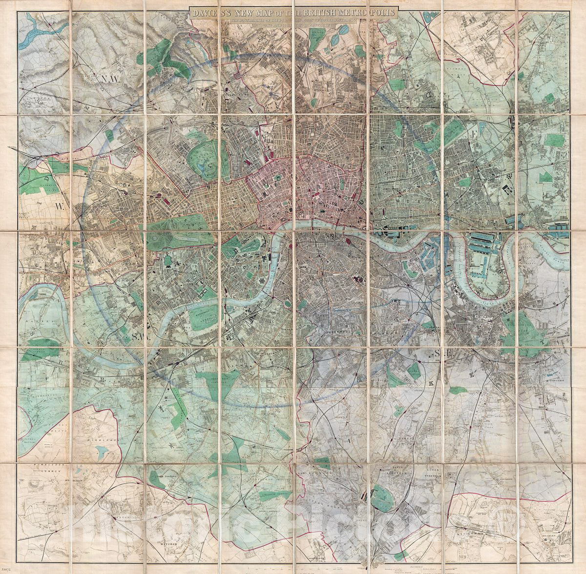 Historic Map : Davies Antique Map of London, England, 1885, Vintage Wall Art