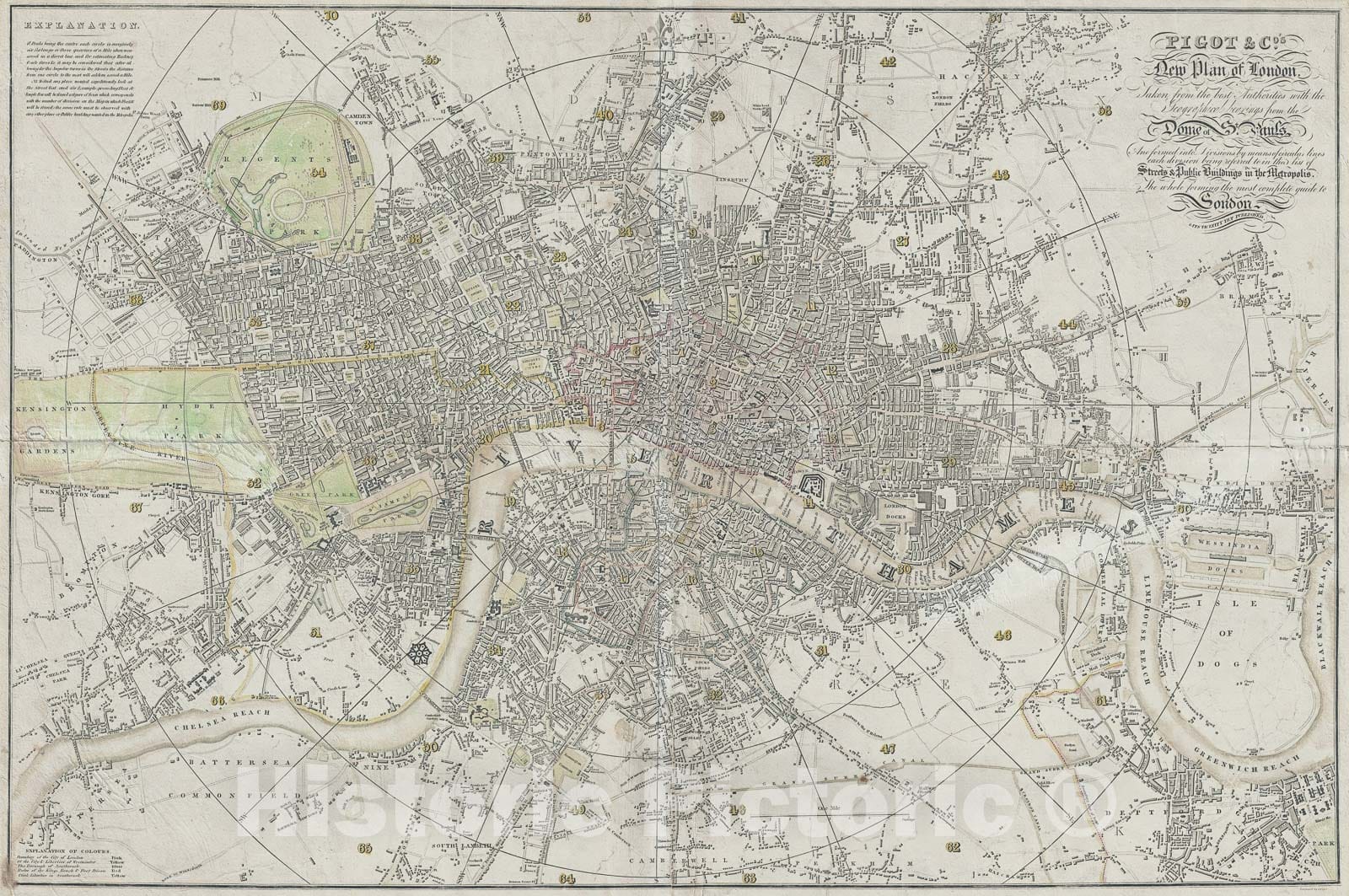 Historic Map : Pigot Map of London, England, 1823, Vintage Wall Art