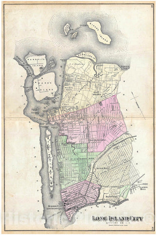 Historic Map : Beers Map of Astoria and Long Island City, Queens, New York City, 1873, Vintage Wall Art
