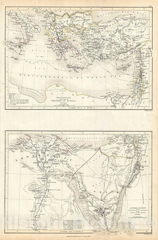 Historic Map : Black Map of Egypt, Asia Minor and The Sinai Peninsula, 1844, Vintage Wall Art