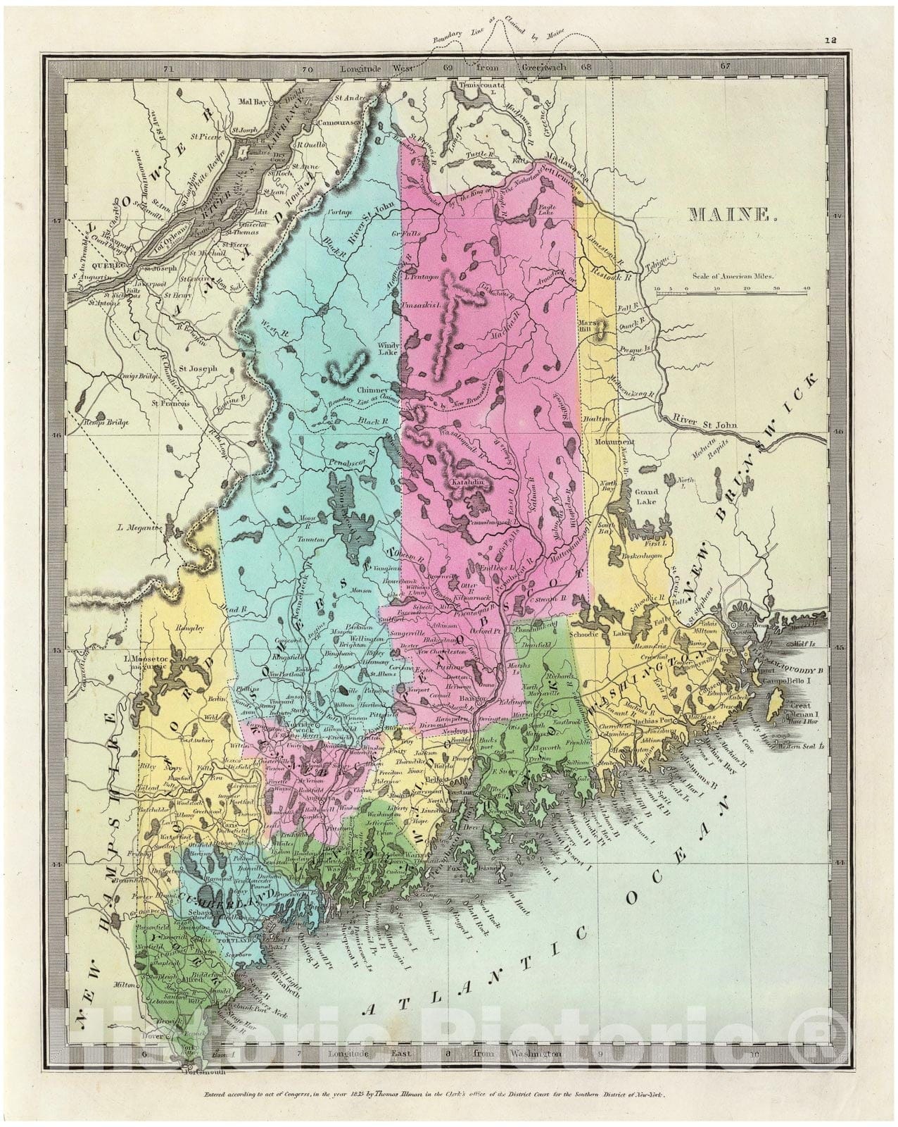 Historic Map : Burr Map of Maine, 1835, Vintage Wall Art