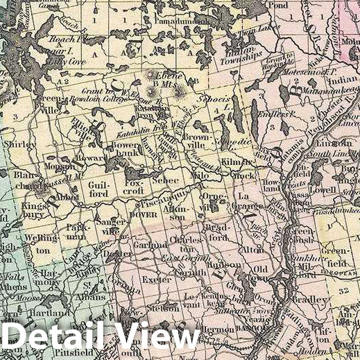 Historic Map : Johnson Map of Maine, 1861, Vintage Wall Art
