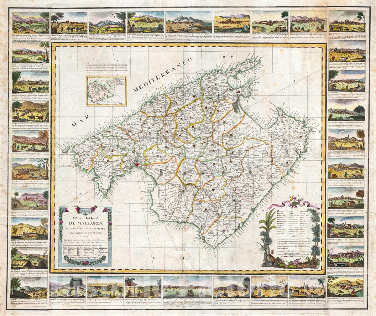 Historic Map : Despuig Map of Majorca, Balaeric Islands, Spain (with Surround), 1814, Vintage Wall Art