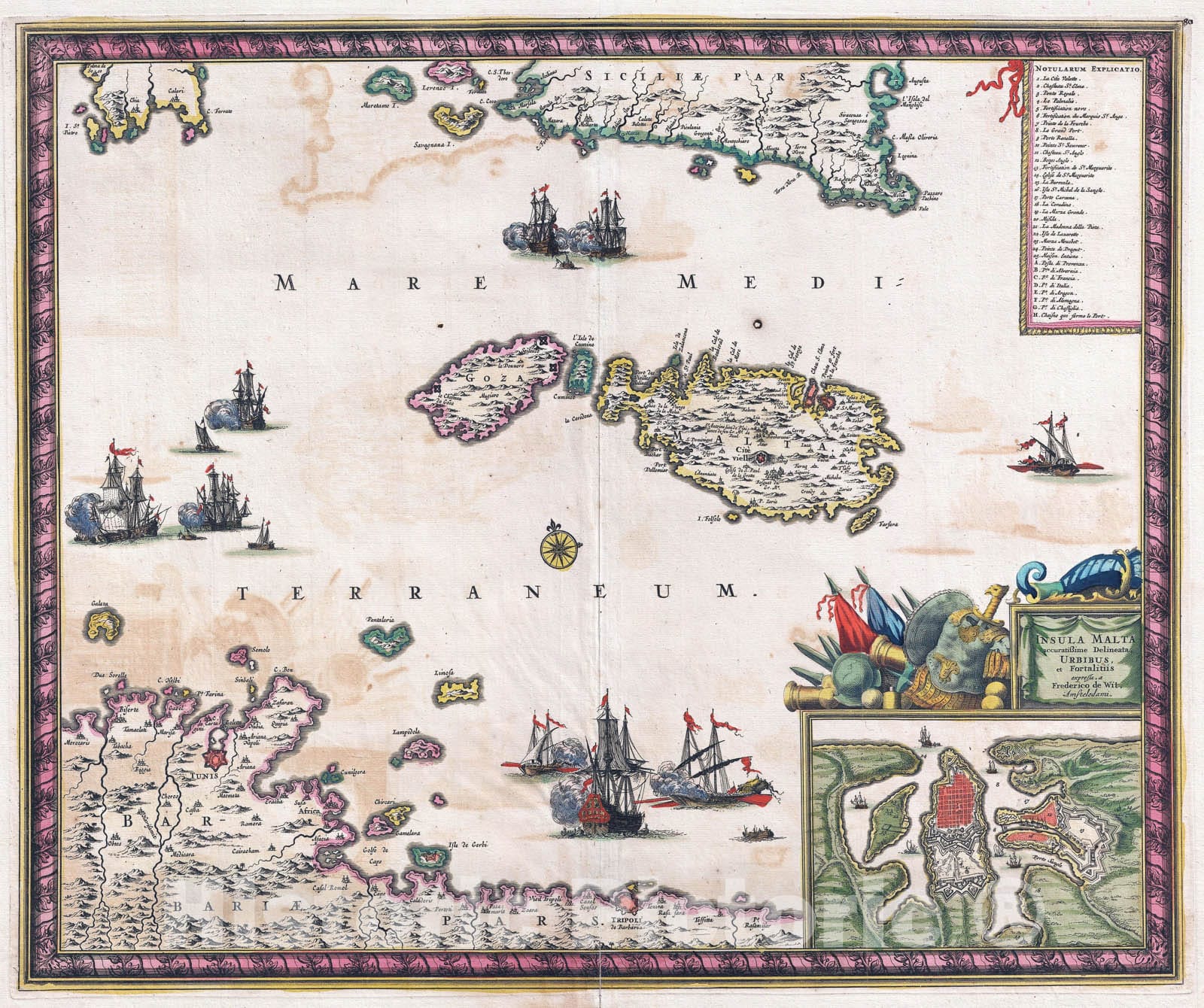 Historic Map : De Wit Antique Map of Malta and Gozo, 1680, Vintage Wall Art