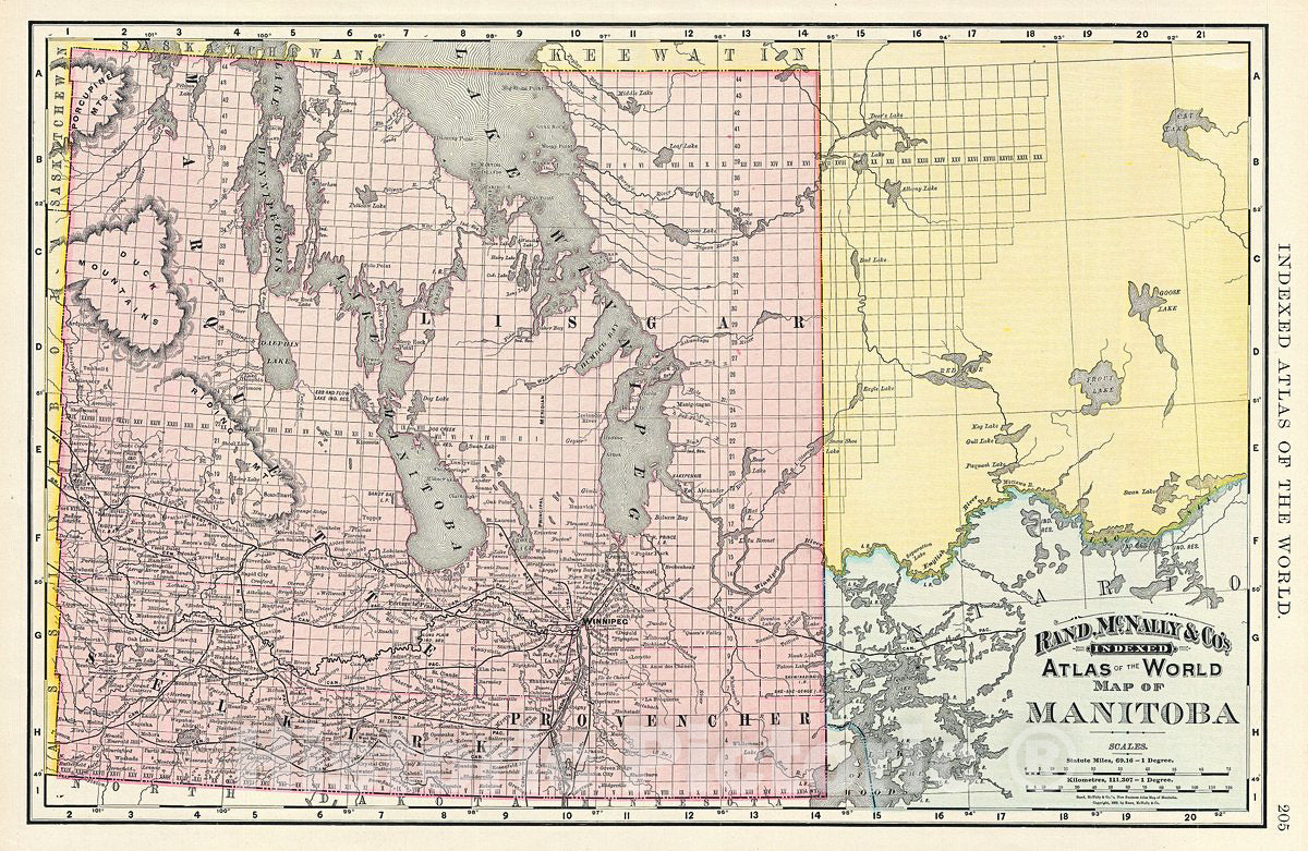 Historic Map : Rand McNally Map of Manitoba, Canada, 1892, Vintage Wall Art