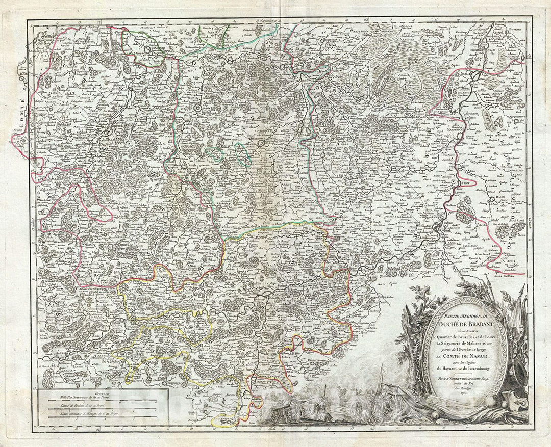 Historic Map : Vaugondy Map of Southern Brabant (Vicinity of Brussels), Belgium and Luxembourg, 1752, Vintage Wall Art