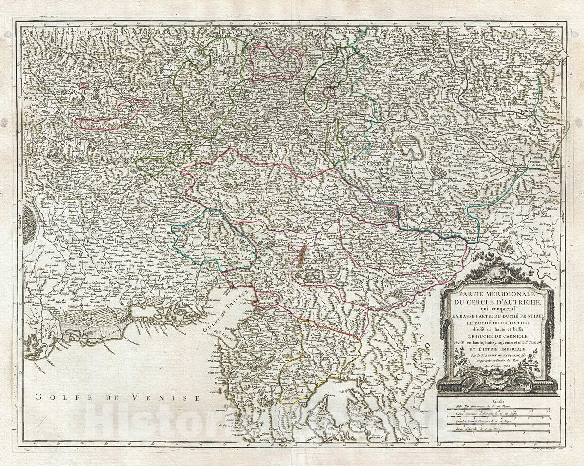 Historic Map : Vaugondy Map of Southern Austria, Italy and Slovenia, 1752, Vintage Wall Art