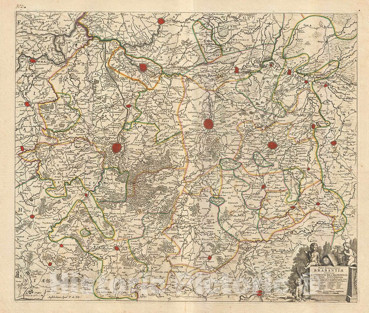 Historic Map : De Wit Map of Southern Brabant (Vicinity of Brussels), Belgium, 1721, Vintage Wall Art