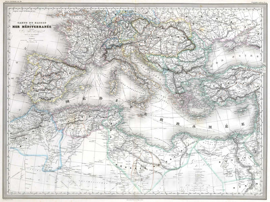 Historic Map : Dufour Map of The Mediterranean Region, 1860, Vintage Wall Art