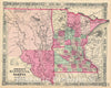 Historic Map : Johnson Map of Minnesota and Dakota, Version 2, 1866, Vintage Wall Art