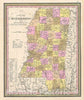 Historic Map : Mitchell Map of Mississippi, 1849, Vintage Wall Art
