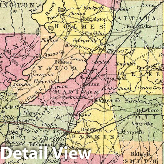 Historic Map : Mitchell New Map of Mississippi, 1854, Vintage Wall Art