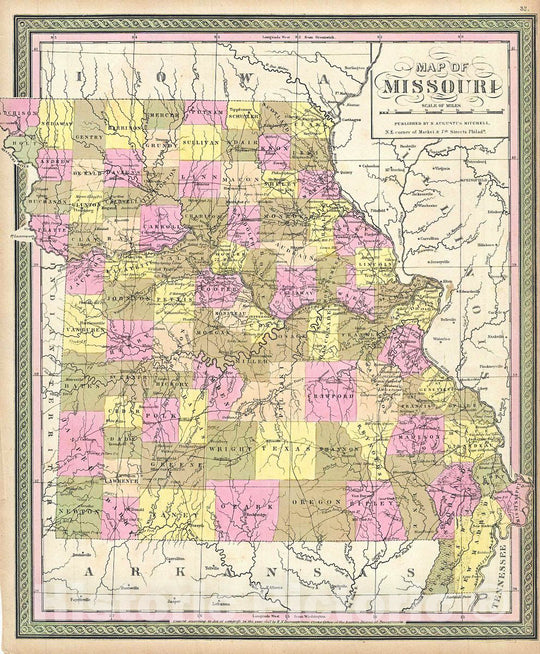 Historic Map : Mitchell Map of Missouri, 1849, Vintage Wall Art