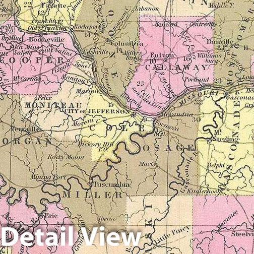 Historic Map : Mitchell Map of Missouri, 1849, Vintage Wall Art