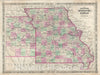 Historic Map : Johnson Map of Missouri and Kansas, 1866, Vintage Wall Art