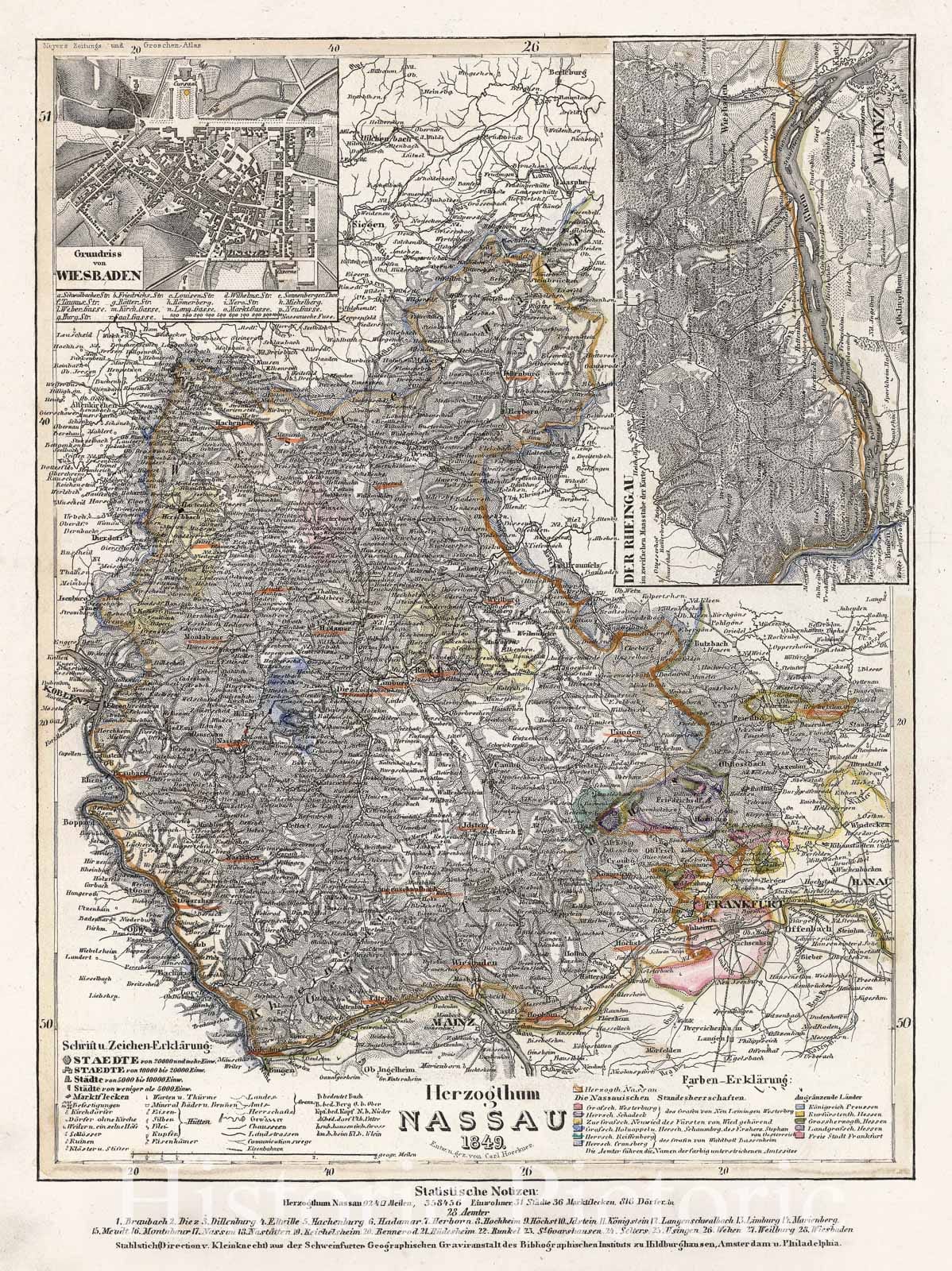 Historic Map : Meyer Map of The Duchy of Nassau, Germany, 1849, Vintage Wall Art