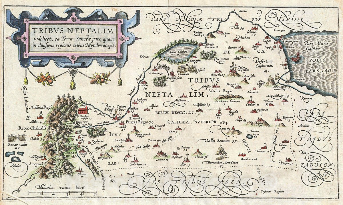 Historic Map : Adrichem Antique Map of The Tribe of Naphtali, Israel (Sea of Galilee, Golan Heights, and Lands North), 1590, Vintage Wall Art