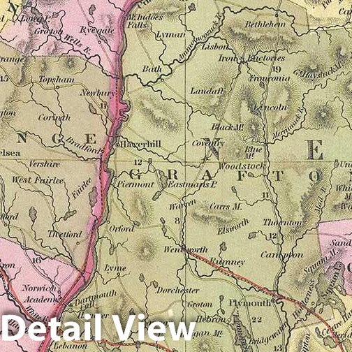 Historic Map : Mitchell Map of New Hampshire and Vermont, 1849, Vintage Wall Art
