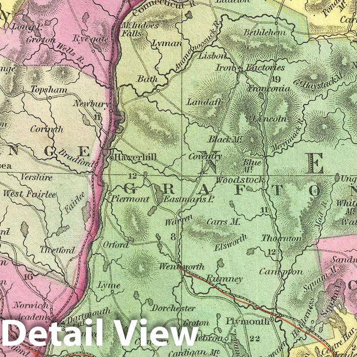 Historic Map : Mitchell Map of New Hampshire and Vermont, Version 2, 1854, Vintage Wall Art