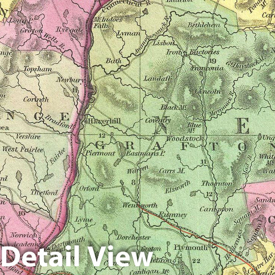 Historic Map : Mitchell Map of New Hampshire and Vermont, Version 2, 1854, Vintage Wall Art