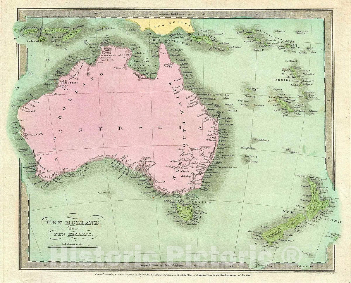 Historic Map : Burr Map of Australia and New Zealand, 1834, Vintage Wall Art