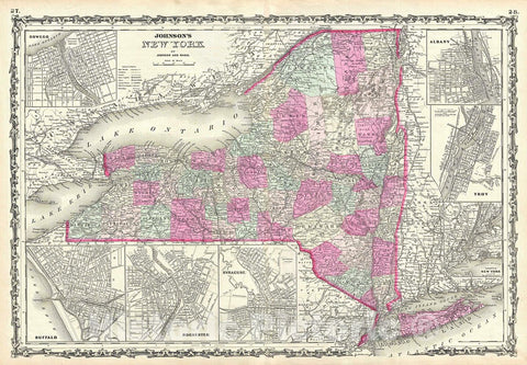 Historic Map : Johnson Map of New York State, Version 2, 1863, Vintage Wall Art