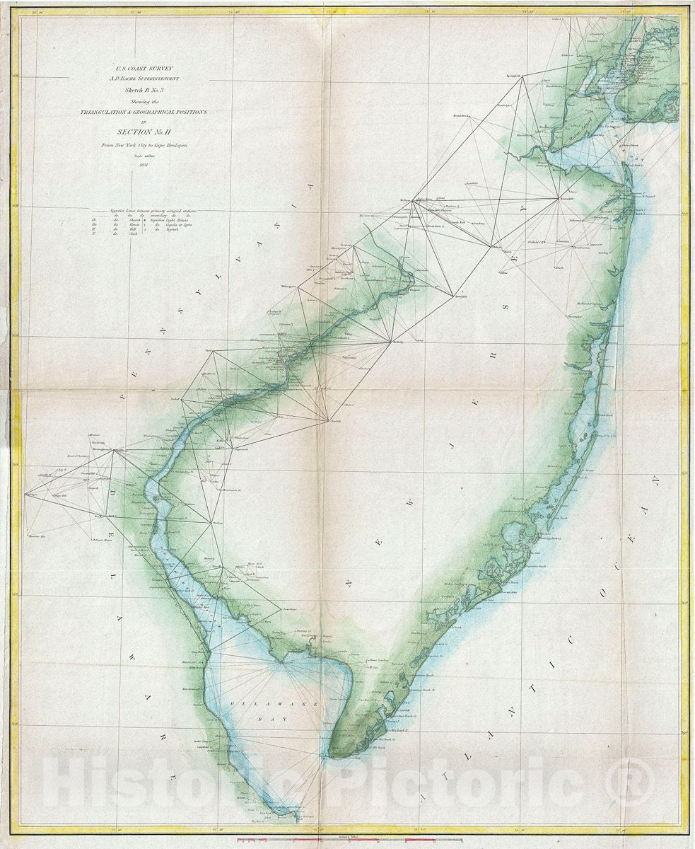 Historic Map : U.S. Coast Survey Map of New Jersey and The Delaware Bay, 1851, Vintage Wall Art