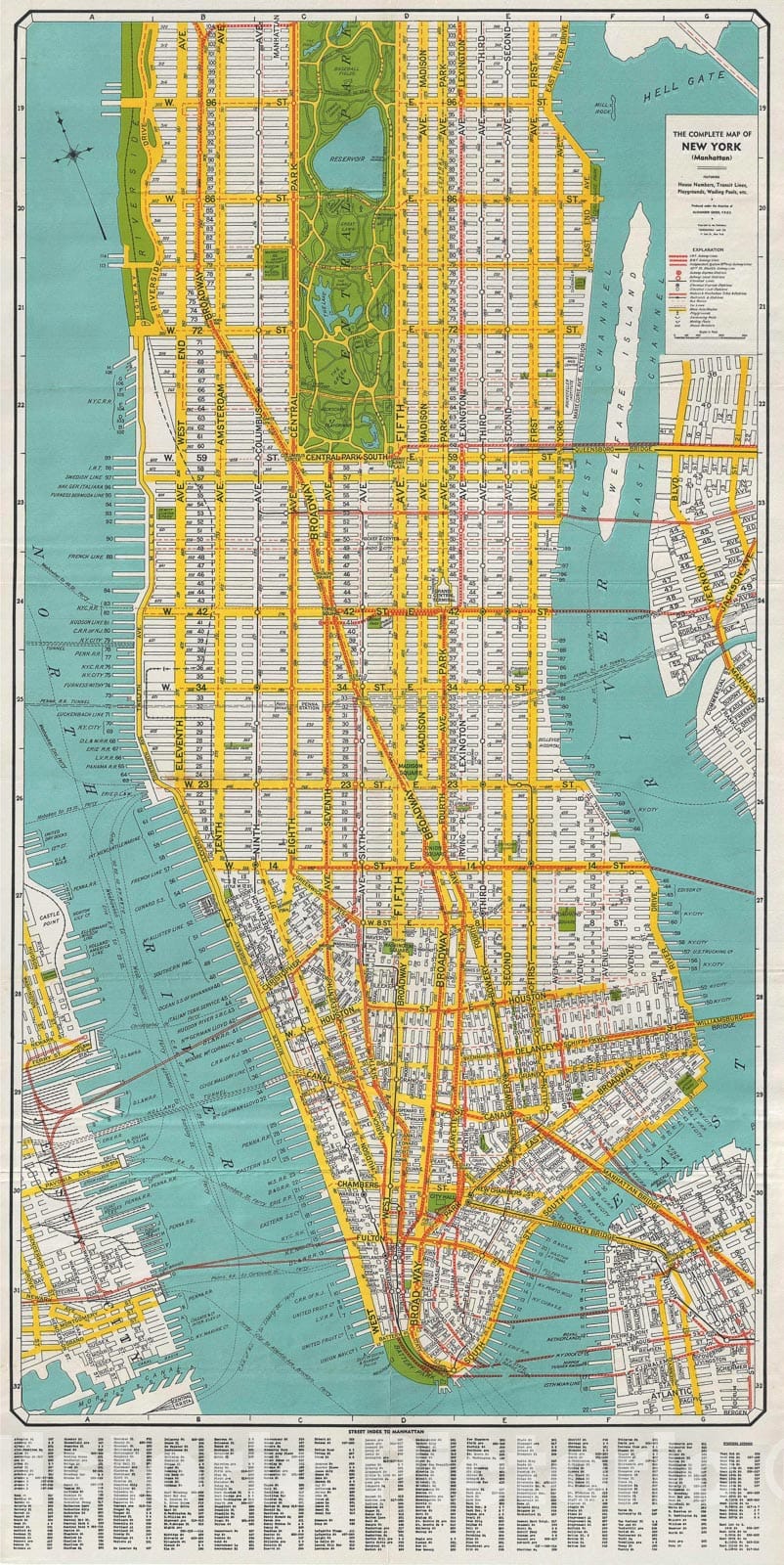 Historic Map : Geographia Company City Plan or Antique Map of New York City, 1940, Vintage Wall Art