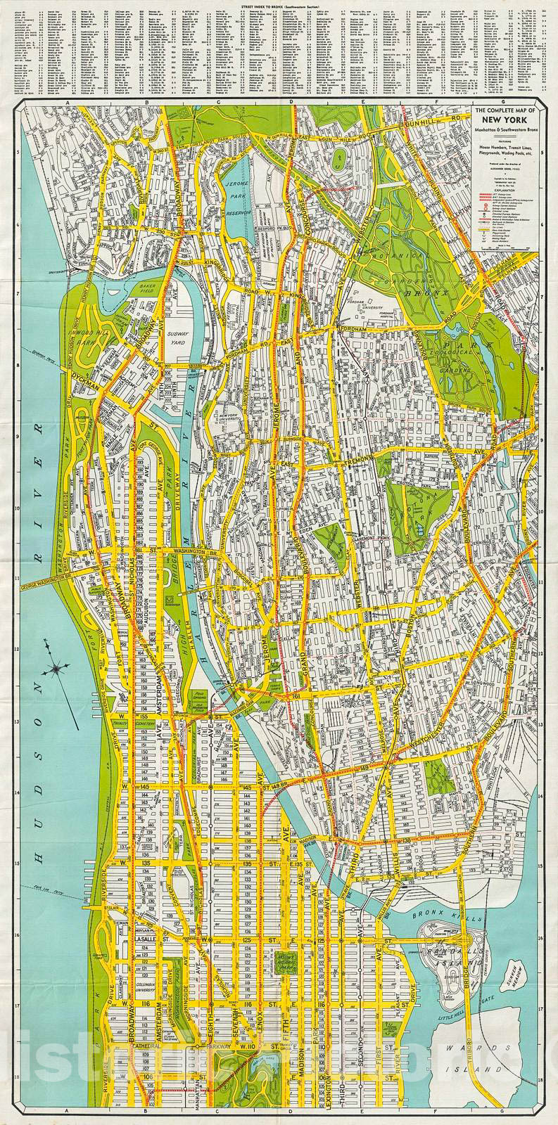 Historic Map : Geographia Company City Plan or Antique Map of New York City (Upper Manhattan and The Bronin x), 1940, Vintage Wall Art