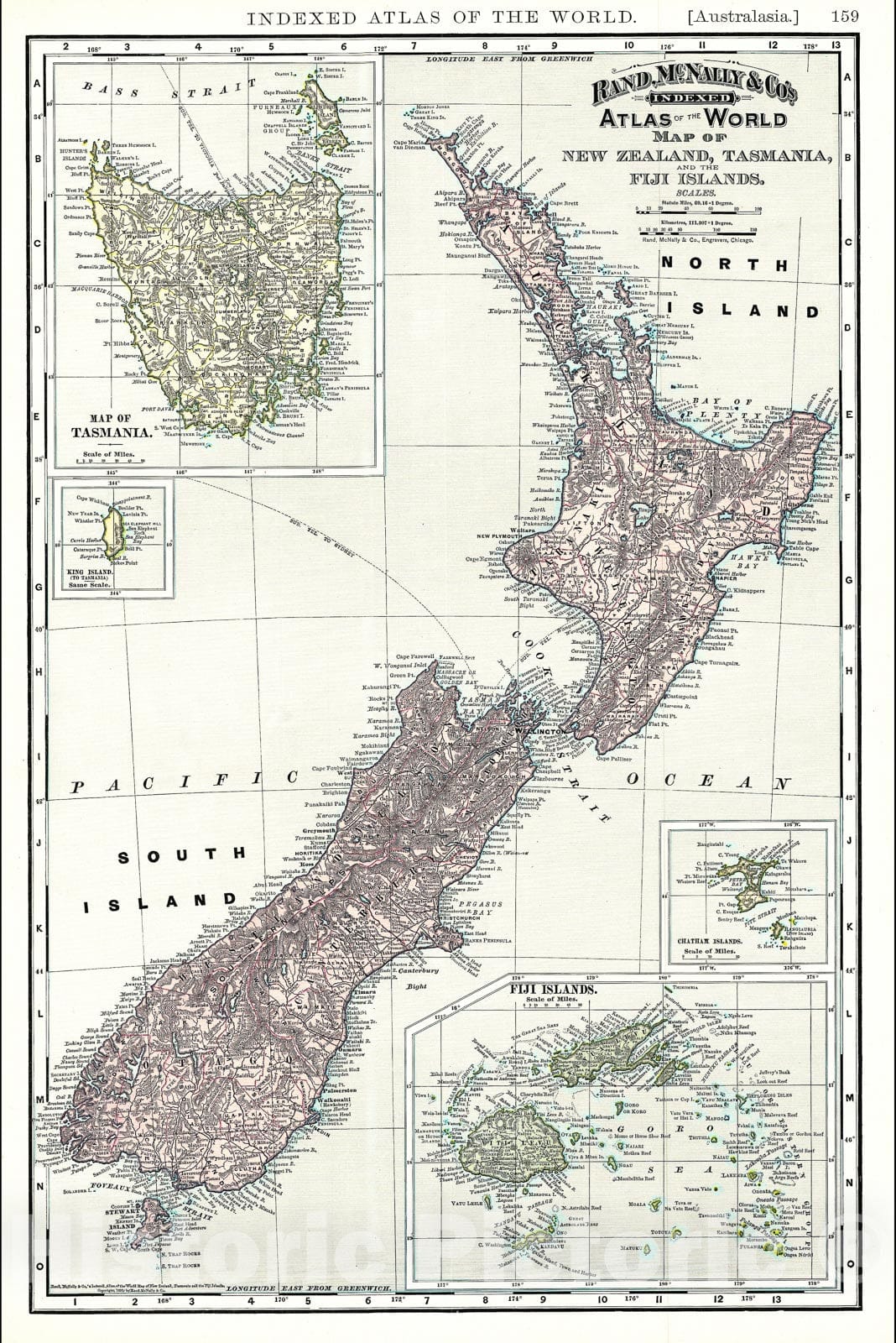 Historic Map : Rand McNally Map of New Zealand, Tasmania, and Fiji, 1892, Vintage Wall Art