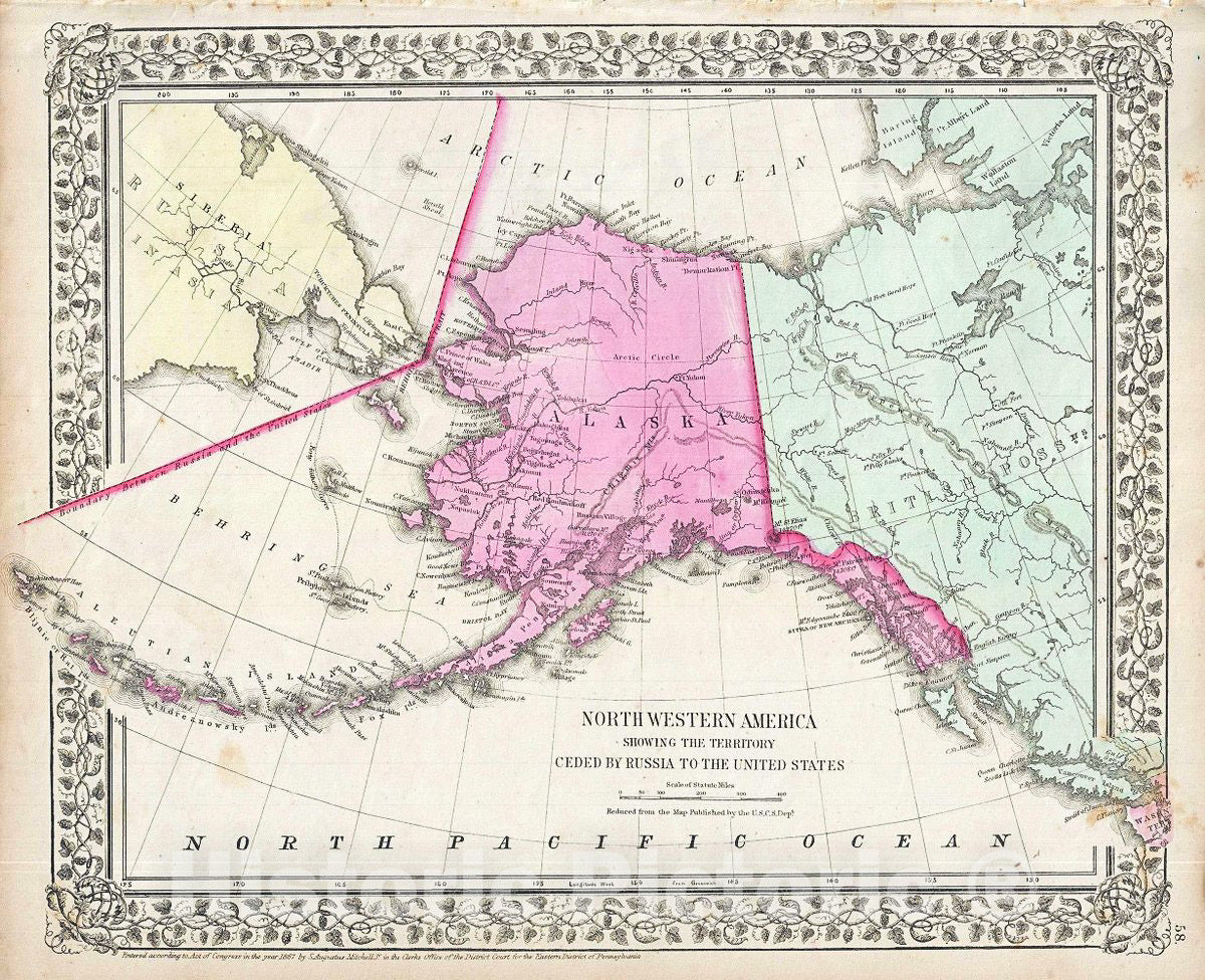 Historic Map : Mitchell Map of Alaska, 1867, Vintage Wall Art