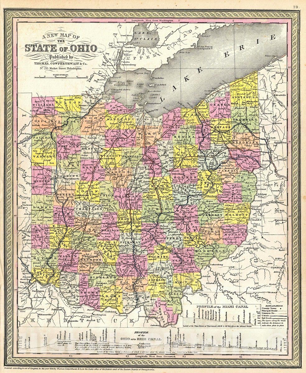 Historic Map : Mitchell Map of Ohio, Version 3, 1854, Vintage Wall Art