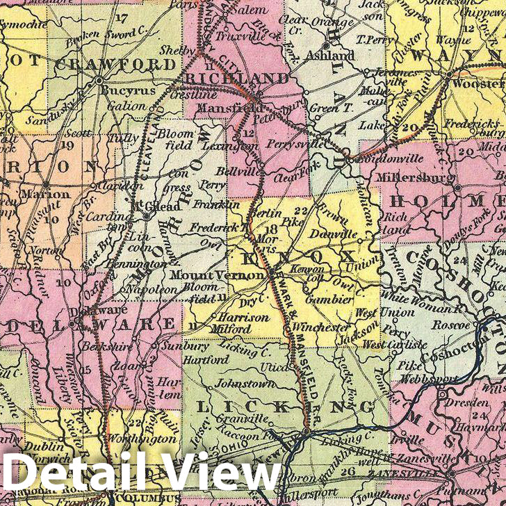Historic Map : Mitchell Map of Ohio, Version 3, 1854, Vintage Wall Art