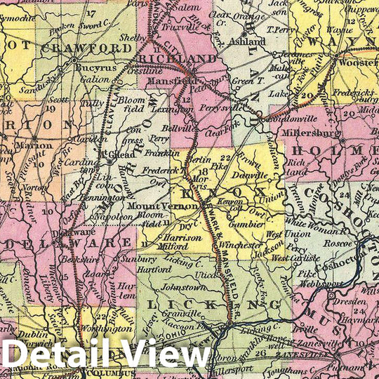 Historic Map : Mitchell Map of Ohio, Version 3, 1854, Vintage Wall Art