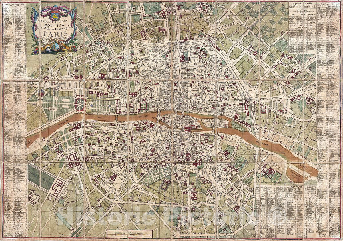 Historic Map : Esnauts and Rapilly Map of Paris France, 1782, Vintage Wall Art