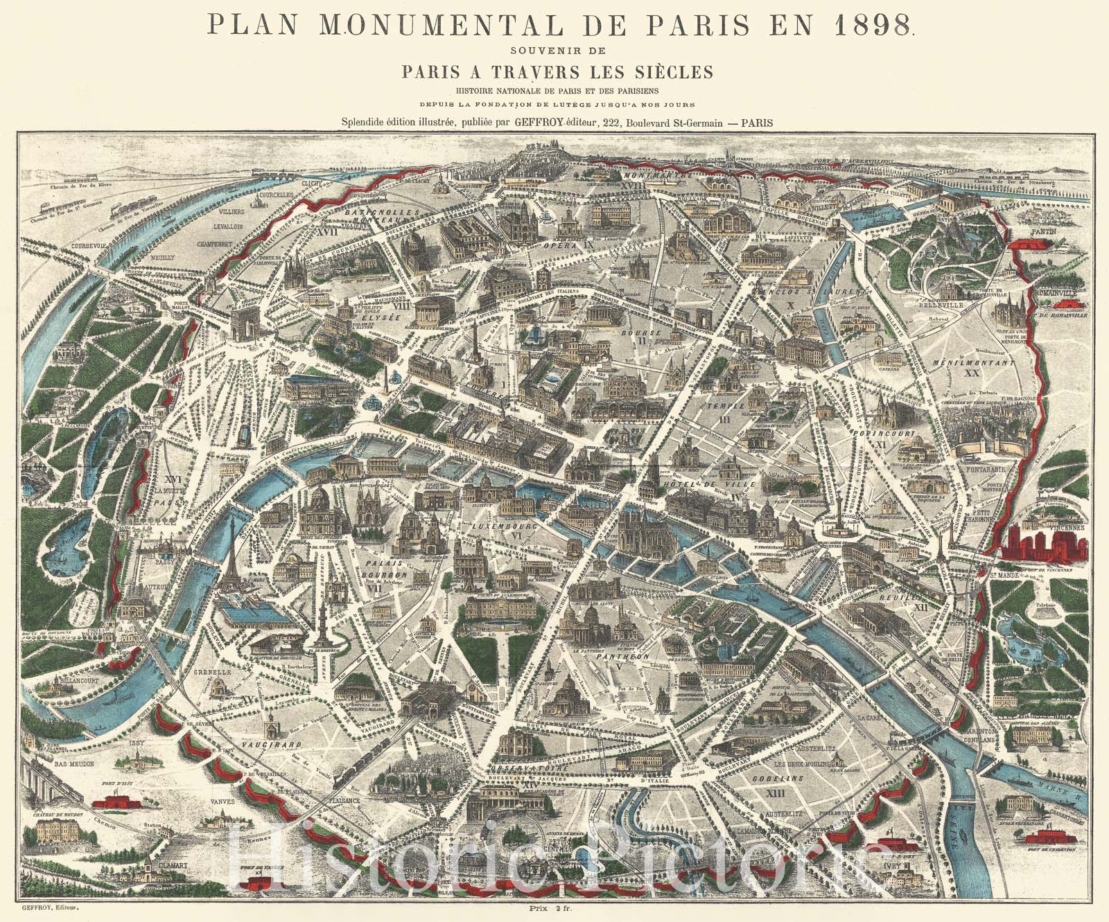 Historic Map : Geffory Monument Antique Map of Paris, 1898, Vintage Wall Art