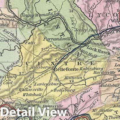 Historic Map : Mitchell Map of Pennsylvania, Version 2, 1854, Vintage Wall Art