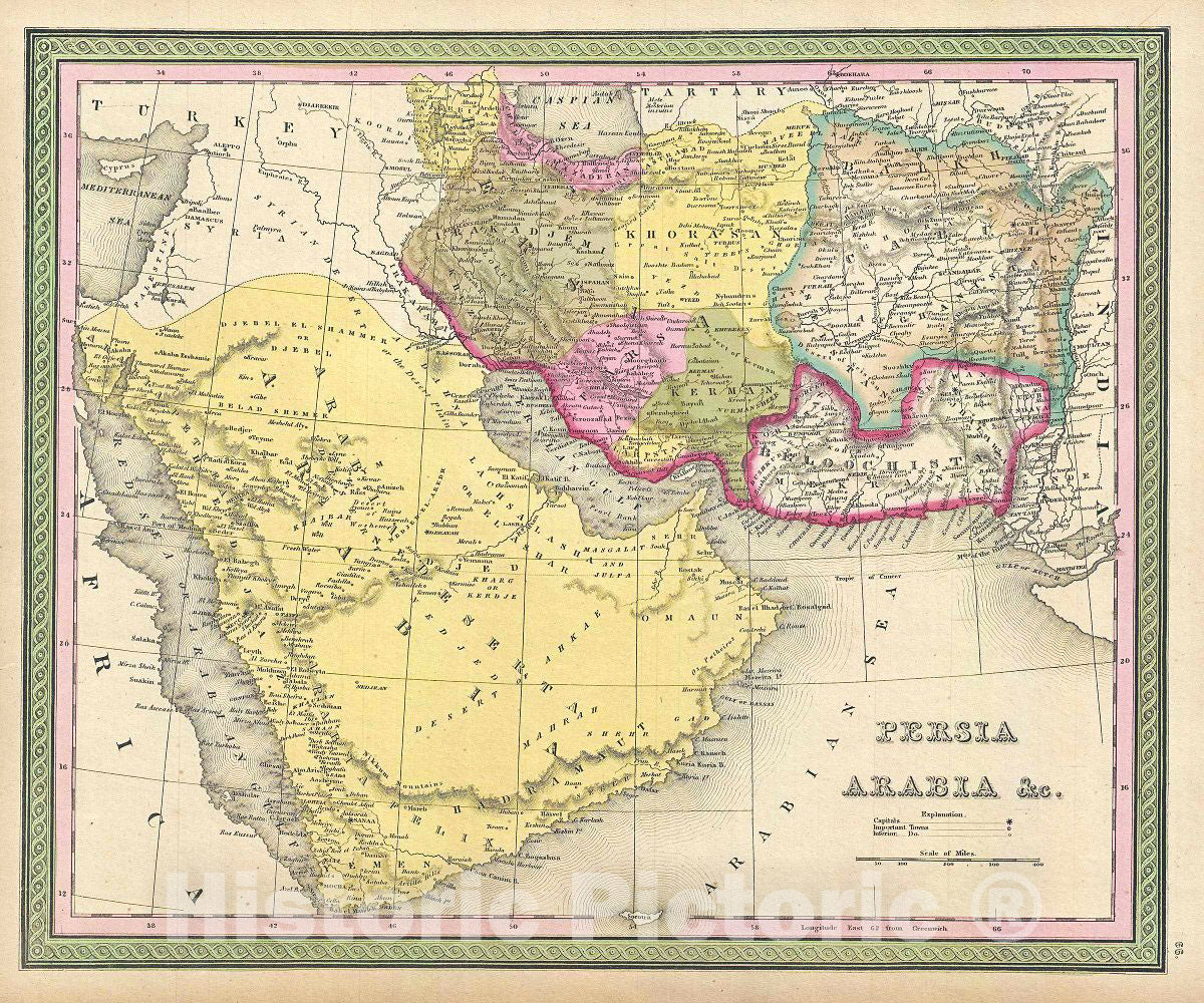 Historic Map : Mitchell Map of Persia, Arabia and Afghanistan, 1849, Vintage Wall Art
