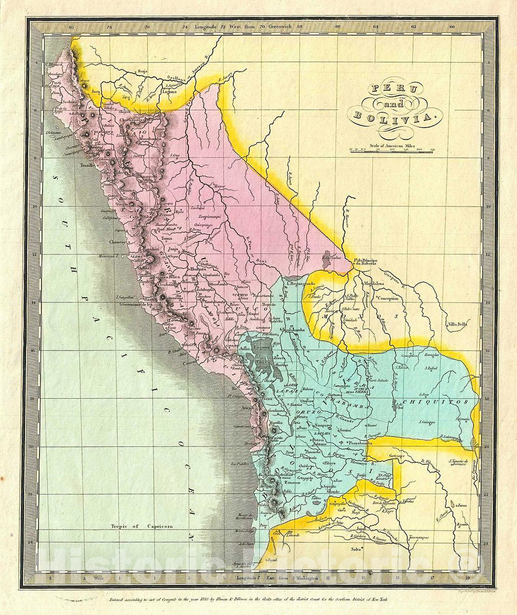 Historic Map : Burr Map of Peru and Bolivia, 1833, Vintage Wall Art