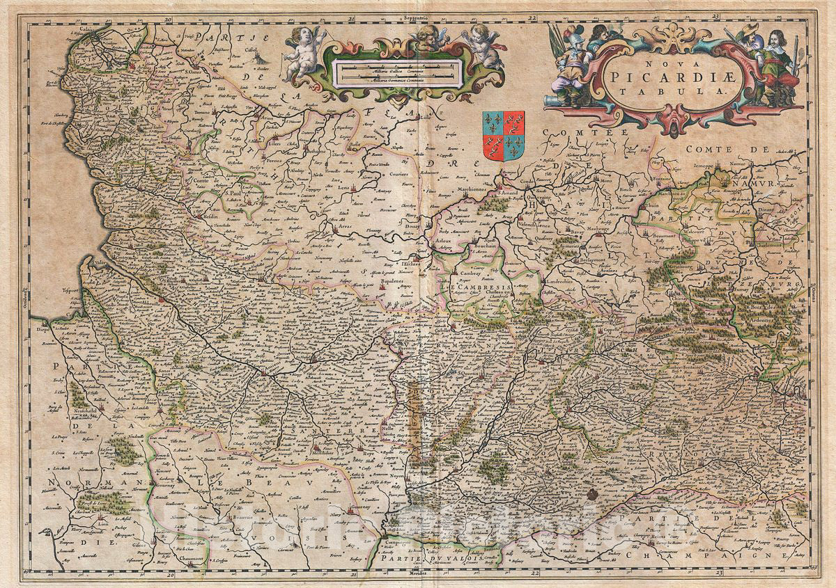 Historic Map : Blaeu Map of Picardy, France, 1660, Vintage Wall Art