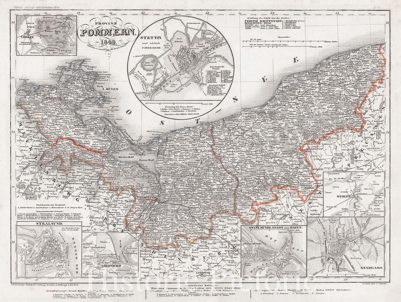 Historic Map : Meyer Map of The Province of Pommern (Pomerania), Prussia, 1849, Vintage Wall Art