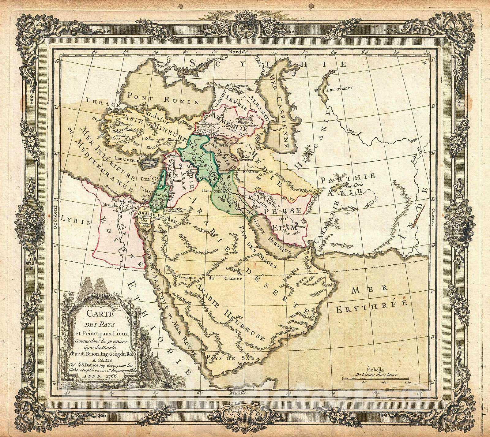 Historic Map : Desnos and De La Tour Antique Map of The Middle East and Arabia, 1766, Vintage Wall Art