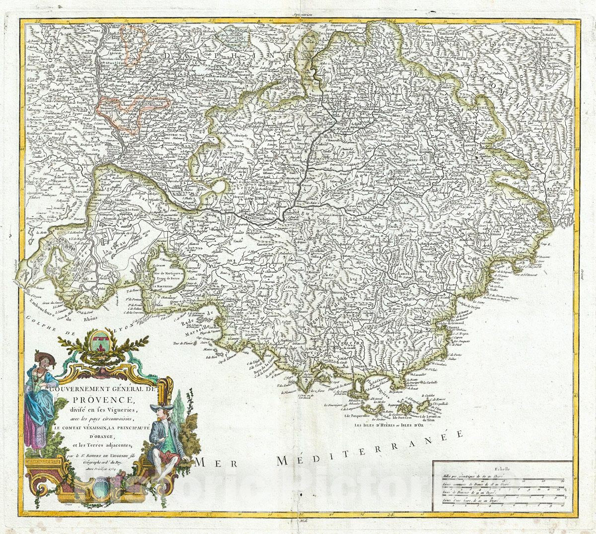 Historic Map : Vaugondy Antique Map of The Provence Region of France (French Riviera), 1754, Vintage Wall Art