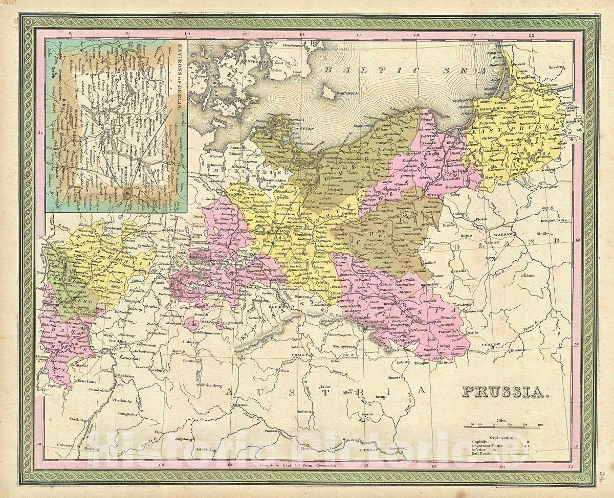 Historic Map : Mitchell Map of Prussia, 1849, Vintage Wall Art