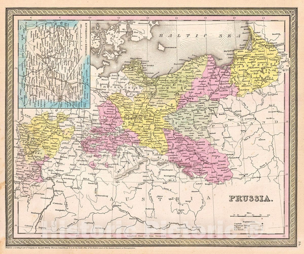 Historic Map : Mitchell Map of Prussia, Version 2, 1854, Vintage Wall Art