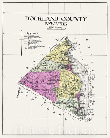 Historic Map : Century Map of Rockland County, New York, 1912, Vintage Wall Art