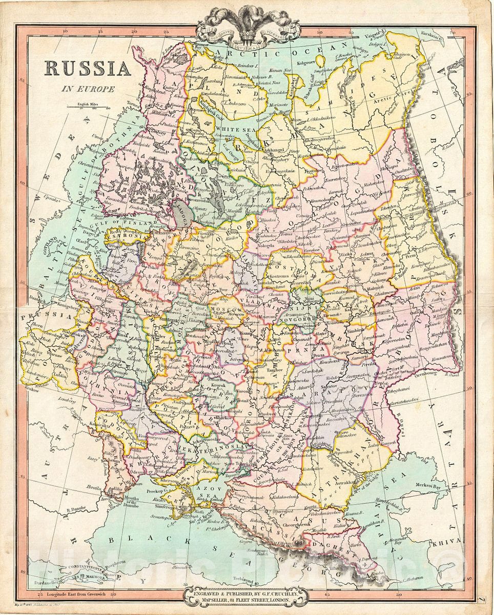 Historic Map : Cruchley Map of European Russia, 1850, Vintage Wall Art