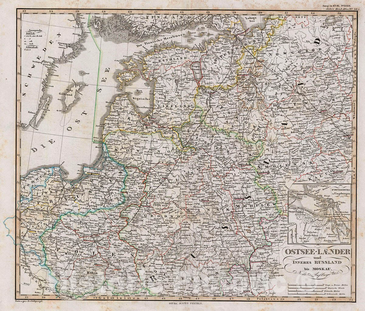 Historic Map : Perthes Antique Map of Russia and The Baltic Countries, 1853, Vintage Wall Art