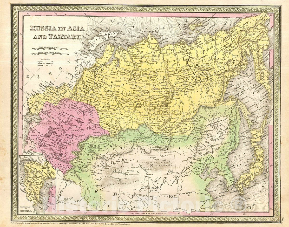 Historic Map : Mitchell Map of Russia in Asia and Tartary, 1854, Vintage Wall Art